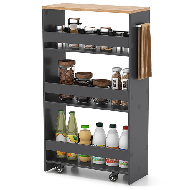 Chariot de rangement roulant Giantex à 4 niveaux, chariot de cuisine coulissant étroit de 8 po avec poignée et étagères ouvertes