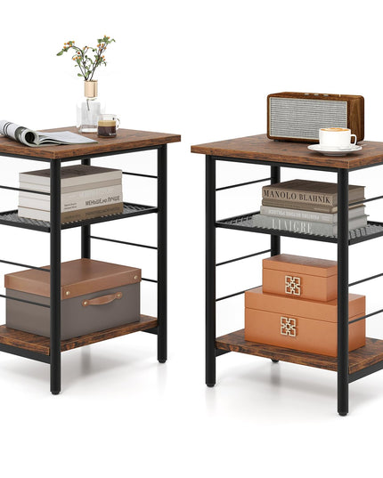 Giantex 3 Tier Side Table with Adjustable Mesh Shelf