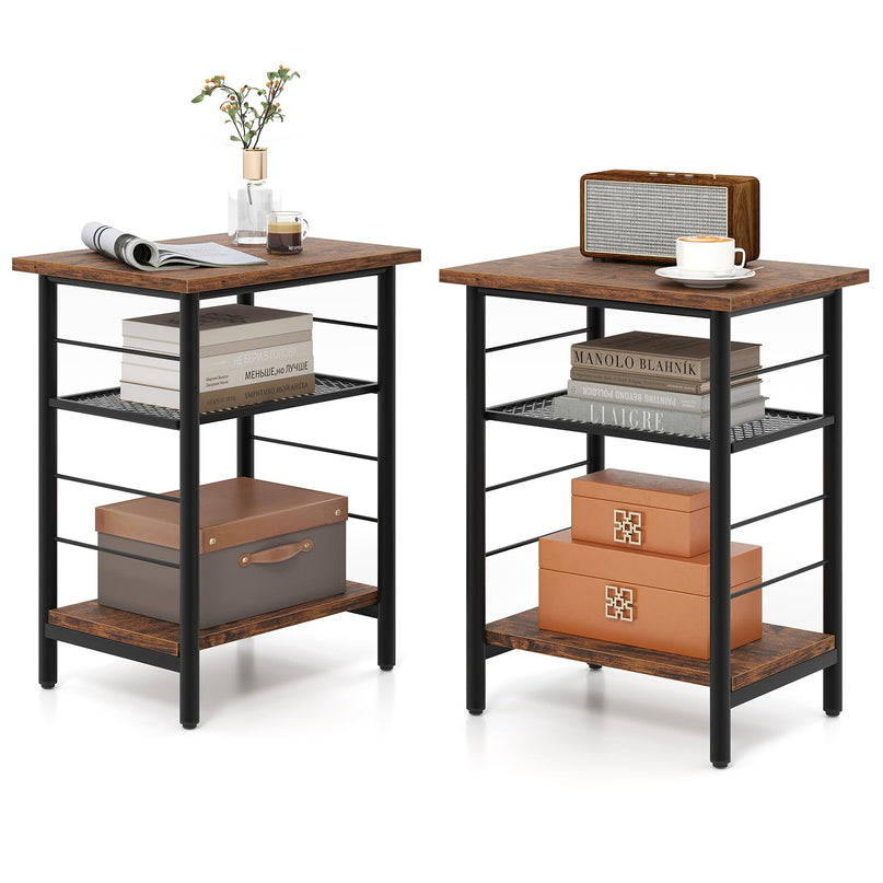 Giantex 3 Tier Side Table with Adjustable Mesh Shelf