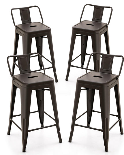 Giantex Metal Bar Stools Set of 4, 24" Counter Height Modern Industrial Barstools w/Removable Bucket Back & Footrest
