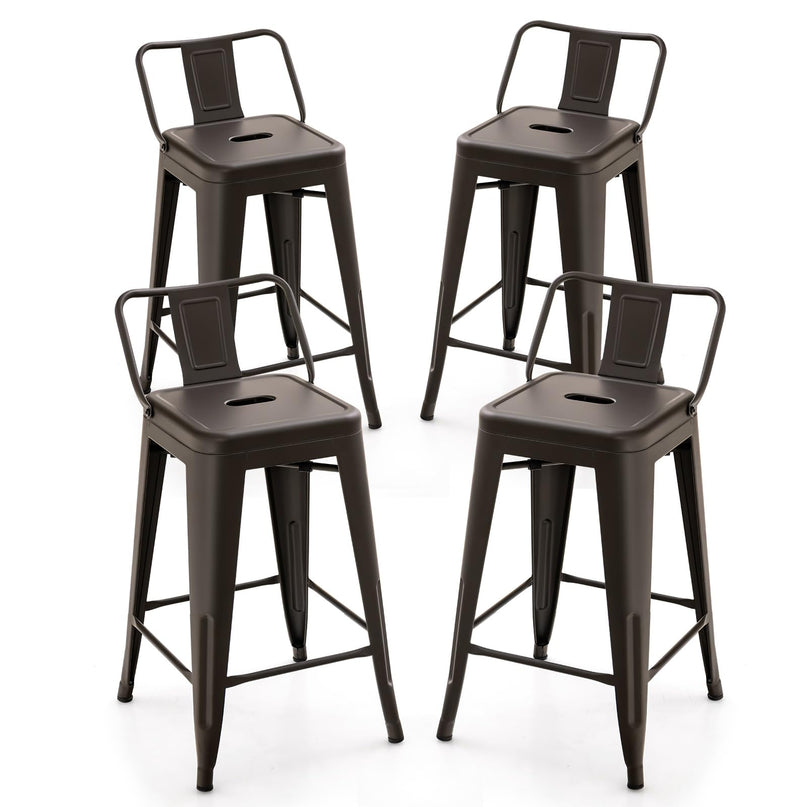 Giantex Metal Bar Stools Set of 4, 24" Counter Height Modern Industrial Barstools w/Removable Bucket Back & Footrest