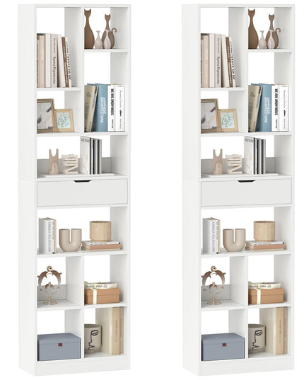 Giantex 71" Bookcase with Drawer with 10 Open Cubes
