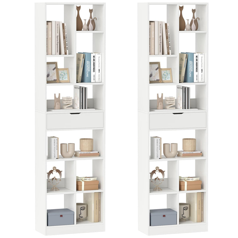 Giantex 71" Bookcase with Drawer with 10 Open Cubes