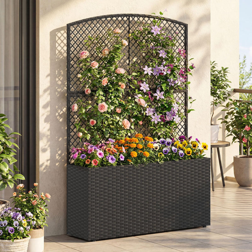 Jardinière haute en rotin PE Giantex 58"/49" avec doublure et drainage