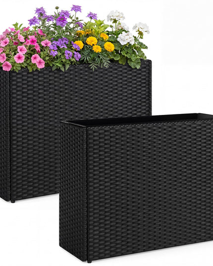 GIANTEX Wicker Raised Garden Bed Rattan Garden Planter Box