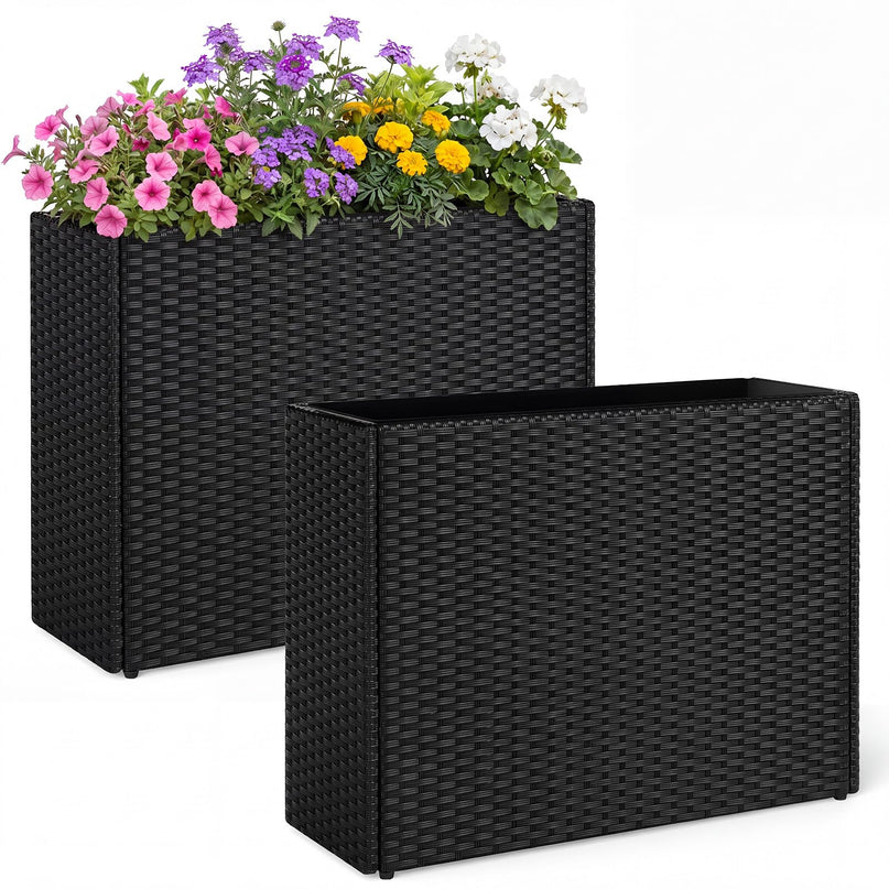 GIANTEX Wicker Raised Garden Bed Rattan Garden Planter Box