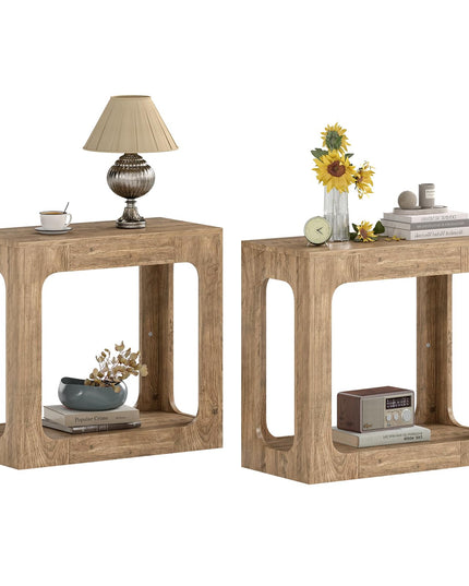 Giantex 2 Tier Farmhouse Side Table with Open Storage Shelf