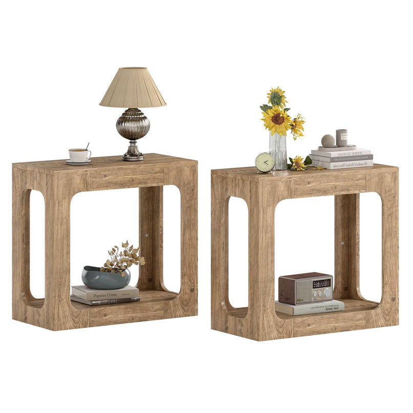Giantex 2 Tier Farmhouse Side Table with Open Storage Shelf