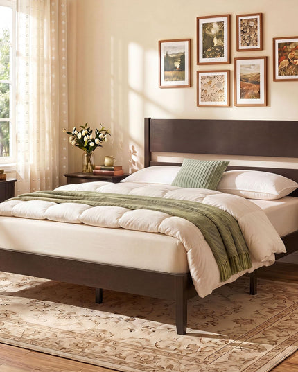 GIANTEX Twin/Full/Queen Size Wooden Bed Frame with Slatted Headboard