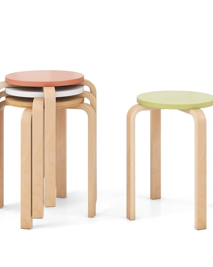 Lot de 4 tabourets empilables en bois courbé, tabourets de comptoir sans dossier de 45,7 cm de hauteur avec plateau rond, patins antidérapants en feutre