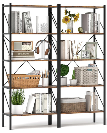 Giantex 5-Tier Bookshelf, Industrial Tall Bookcase with Open Storage Shelves & Heavy Duty Metal Frame