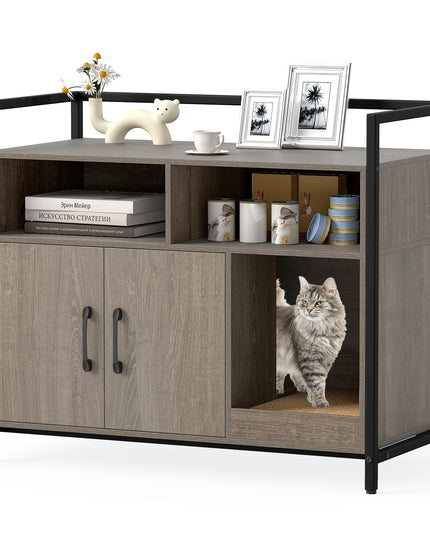 Giantex Cat Litter Box Enclosure Cat Washroom Hidden Furniture with Front Entry