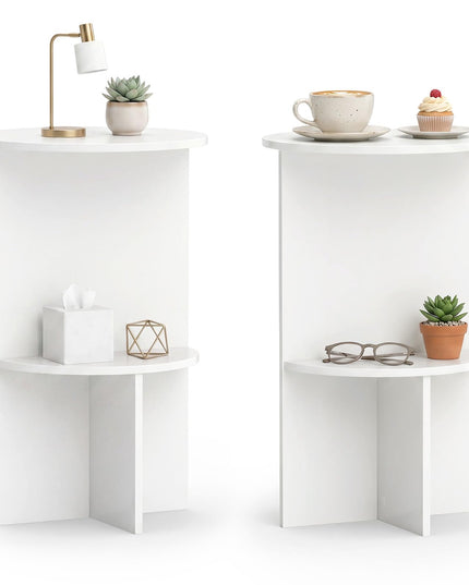 Giantex Round End Tables with Storage Shelf | Modern Night Stands for Small Space