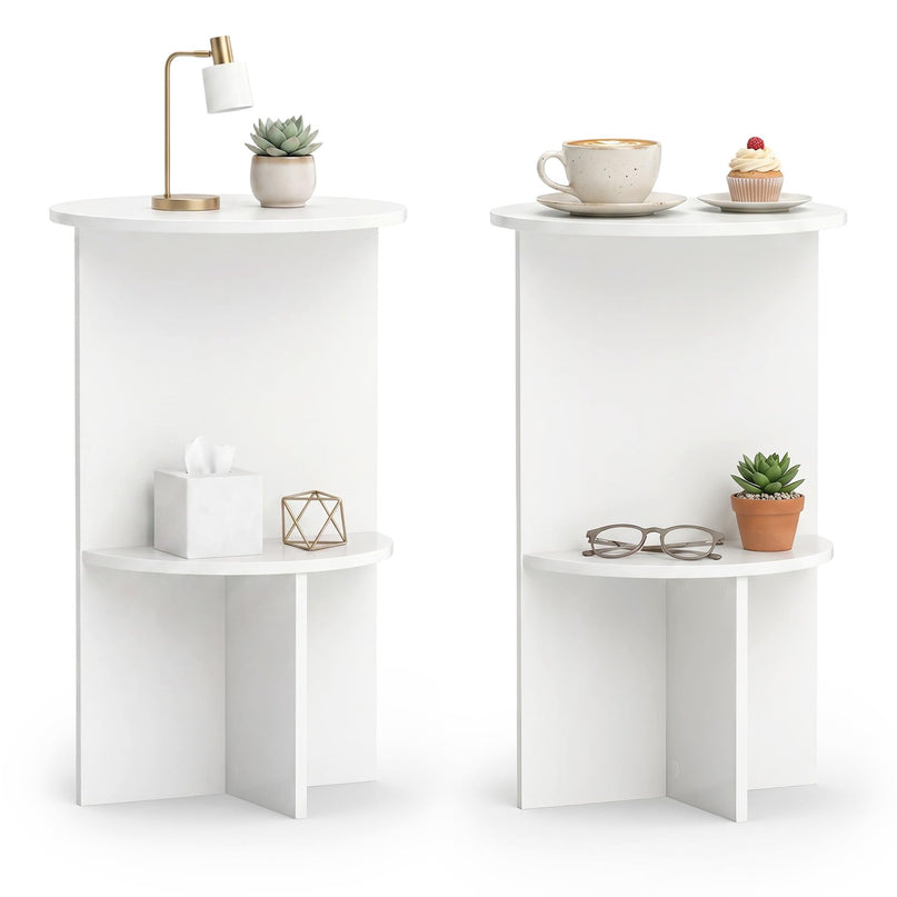 Giantex Round End Tables with Storage Shelf | Modern Night Stands for Small Space