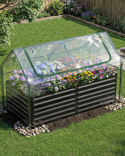 Giantex 3-in-1 Metal Raised Garden Bed with Greenhouse Cover