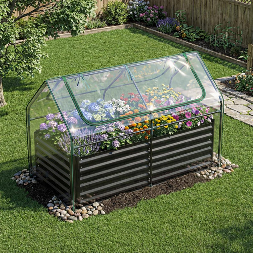 Giantex 3-in-1 Metal Raised Garden Bed with Greenhouse Cover