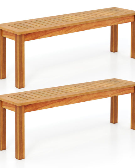 Giantex Acacia Wood Outdoor Bench with Slatted Seat and Solid Wood Legs