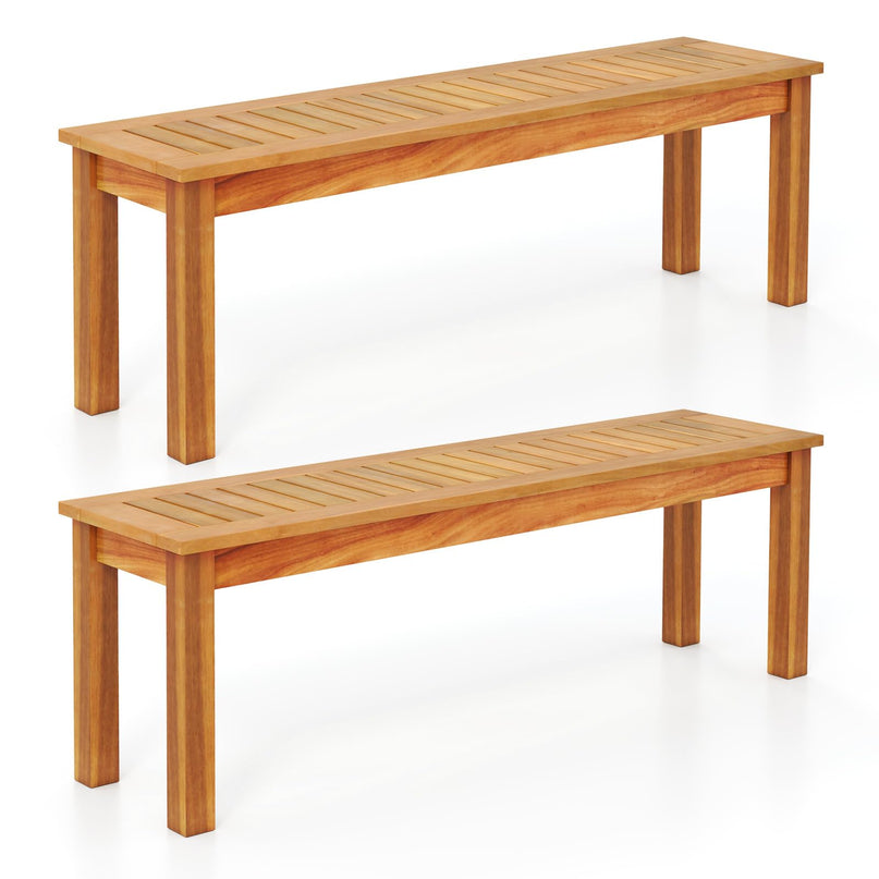 Giantex Acacia Wood Outdoor Bench with Slatted Seat and Solid Wood Legs
