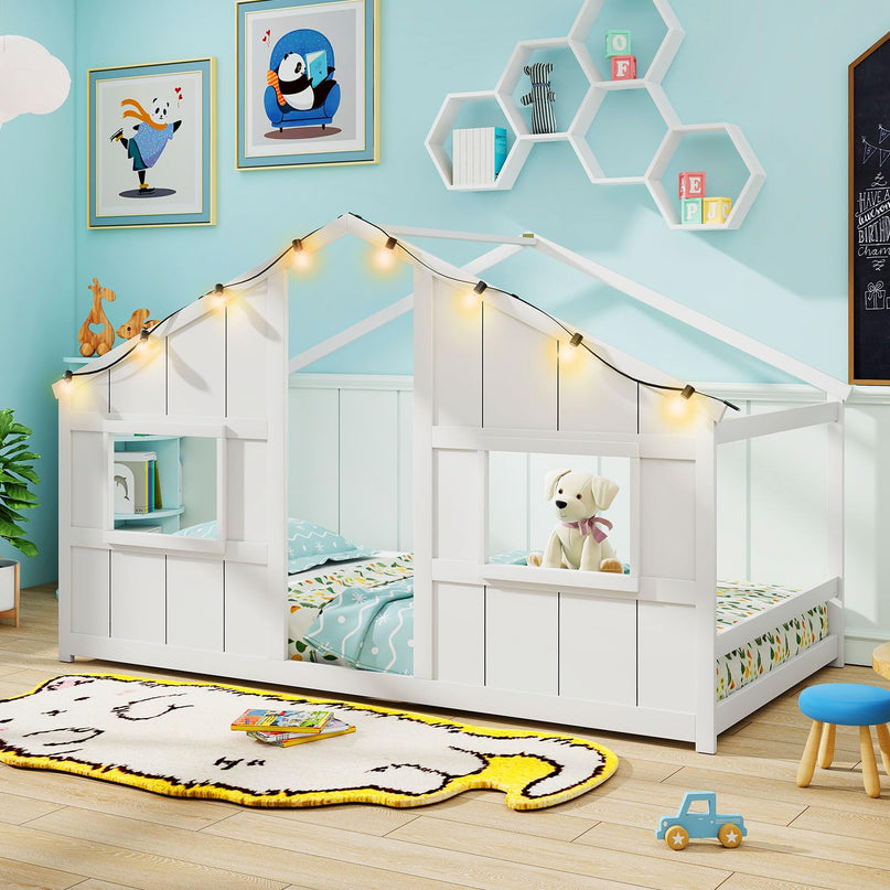 Giantex Twin Kids House Bed with Light Bulbs