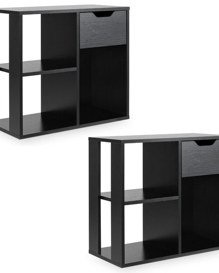 Giantex 3 Cube Bookcase with Drawer, 2 Tier Bookshelf for Small Space, Modern Freestandin