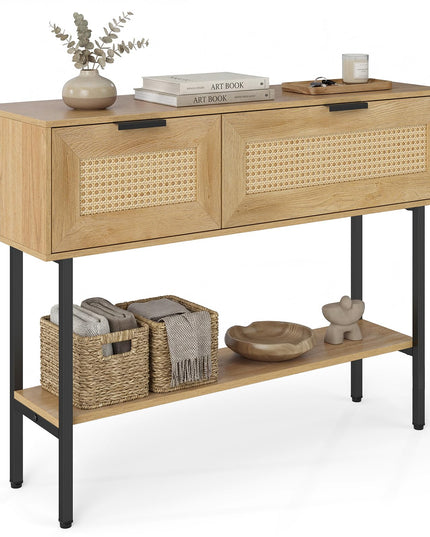 Giantex Boho Entryway Table with 2 Storage Cabinets for Entrance Hallway Foyer