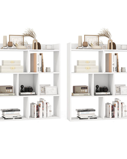 Giantex 7 Cube Bookshelf, Free-standing Wooden Bookcase, 4 Tier Home Display Shelf, Horizontal Storage Unit w/Anti-Toppling Devices