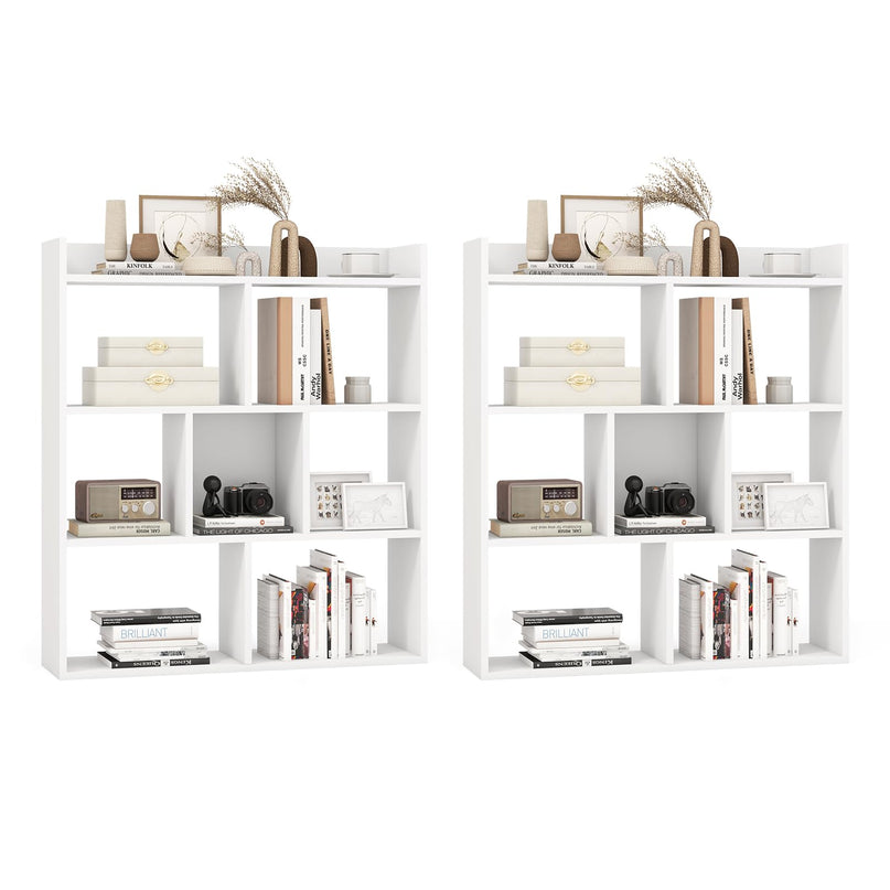 Giantex 7 Cube Bookshelf, Free-standing Wooden Bookcase, 4 Tier Home Display Shelf, Horizontal Storage Unit w/Anti-Toppling Devices