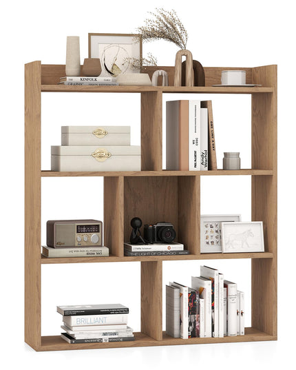 Giantex 7 Cube Bookshelf, Free-standing Wooden Bookcase, 4 Tier Home Display Shelf, Horizontal Storage Unit w/Anti-Toppling Devices