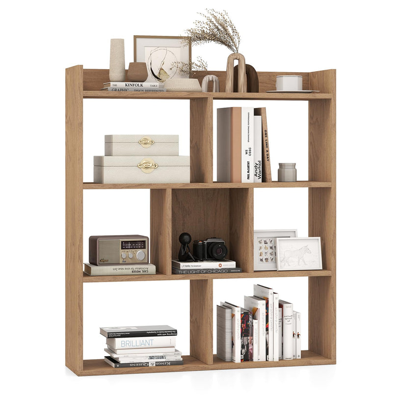 Giantex 7 Cube Bookshelf, Free-standing Wooden Bookcase, 4 Tier Home Display Shelf, Horizontal Storage Unit w/Anti-Toppling Devices