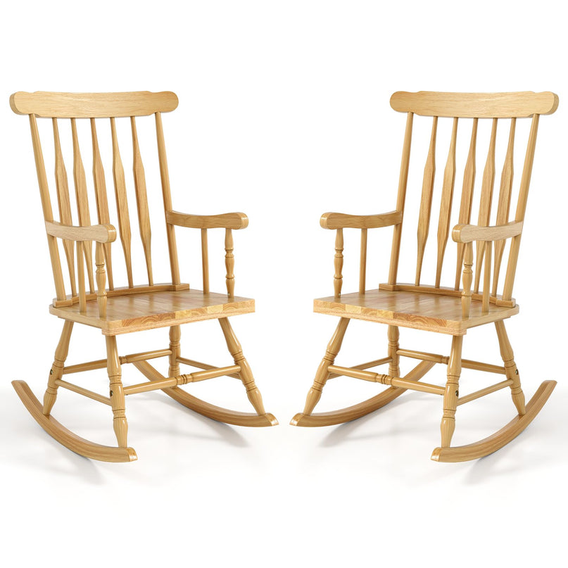 Giantex Outdoor Wood Rocking Chair Patio Rocking Chair with Solid Rubber Wood Frame