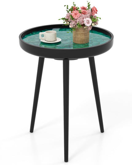 Giantex Outdoor Side Table, Round End Table with Epoxy Resin Finish