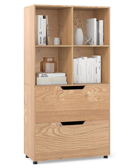 Giantex Étagère avec 4 Cubes et 2 Tiroirs, Bibliothèque de Sol de 51" de Haut