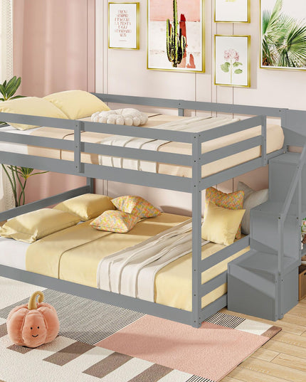 Giantex Bunk Bed with Stairs with Storage Staircase & Full-Length Guardrails