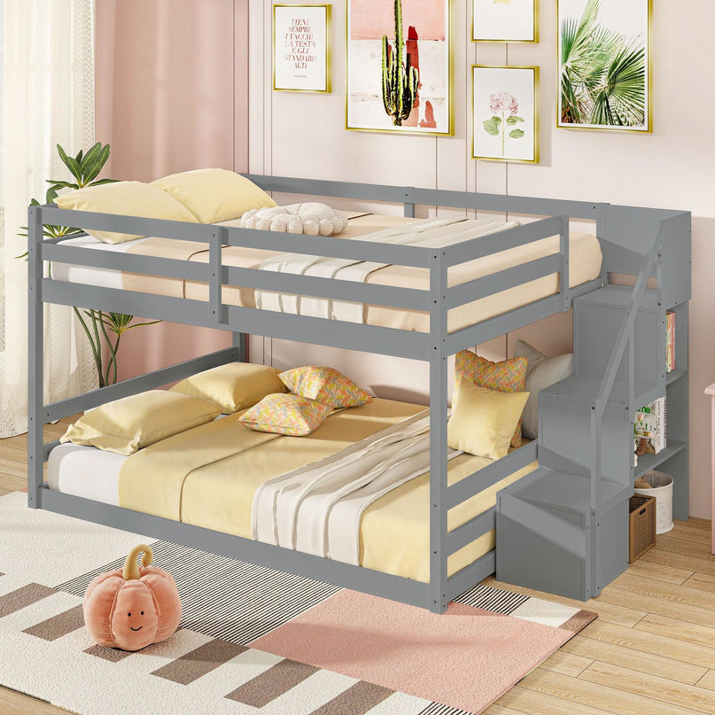 Giantex Bunk Bed with Stairs with Storage Staircase & Full-Length Guardrails