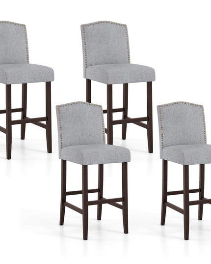 Giantex 30" Bar Stools Set of 2/4, Upholstered Bar Height Bar Chairs with Back & Rubber Wood Legs