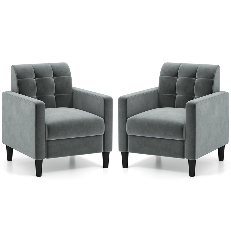 Giantex Modern Velvet Accent Chair Set, Upholstered Comfy Armchair with Tufted Back, Arms, Mid Century Single Sofa Side Chair