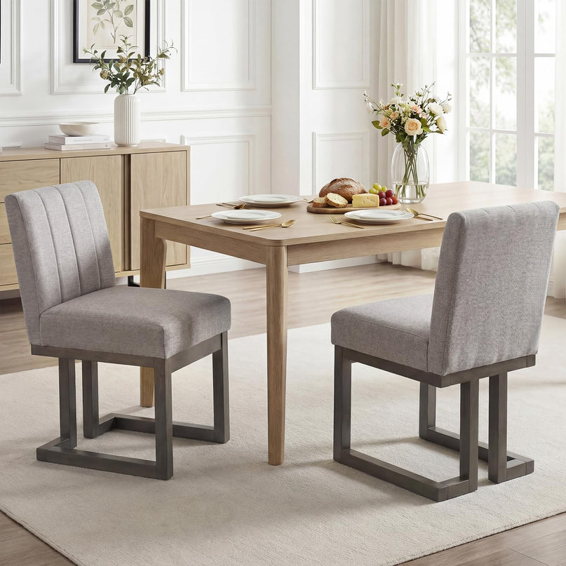 Giantex Farmhouse Fabric Upholstered Kitchen Chairs with 5.5" Thickened Padded Seat
