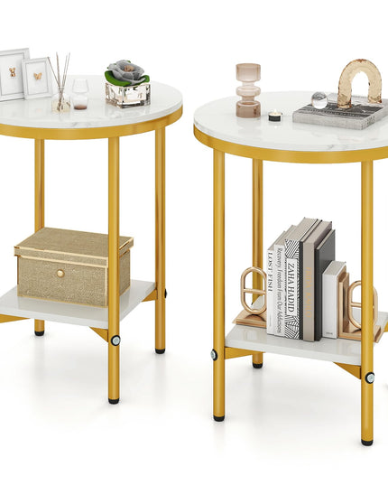 Giantex 2 Tier Faux Marble Bedside Night Stand w/Metal Frame & Open Storage Shelf