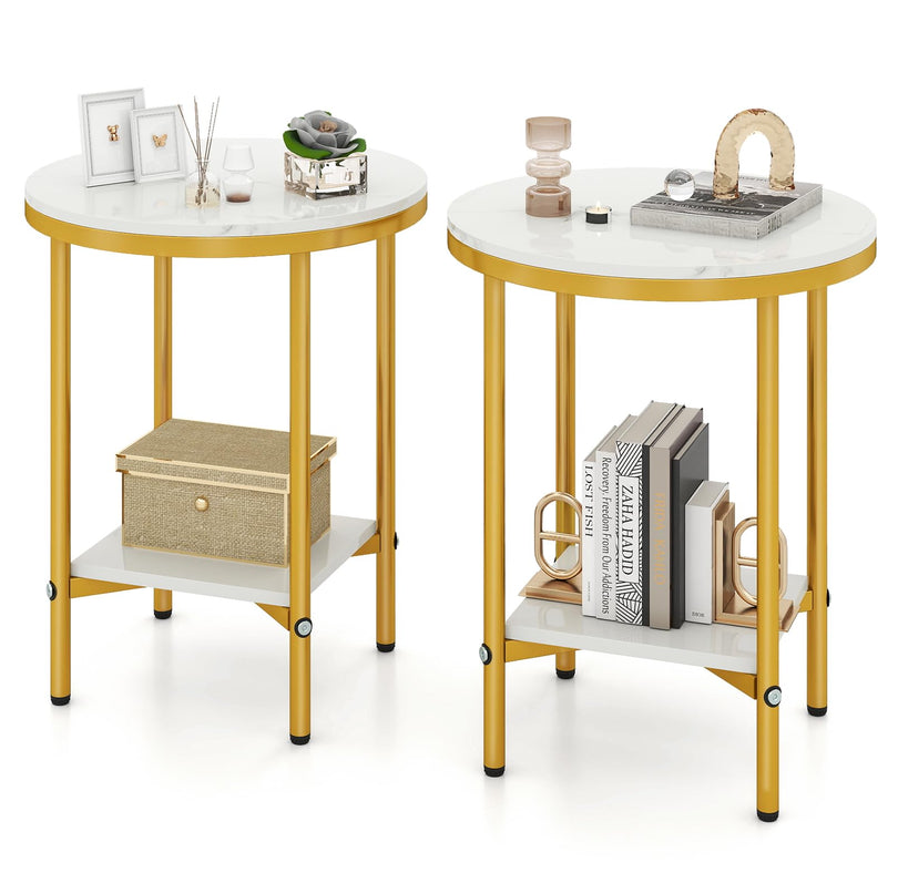 Giantex 2 Tier Faux Marble Bedside Night Stand w/Metal Frame & Open Storage Shelf
