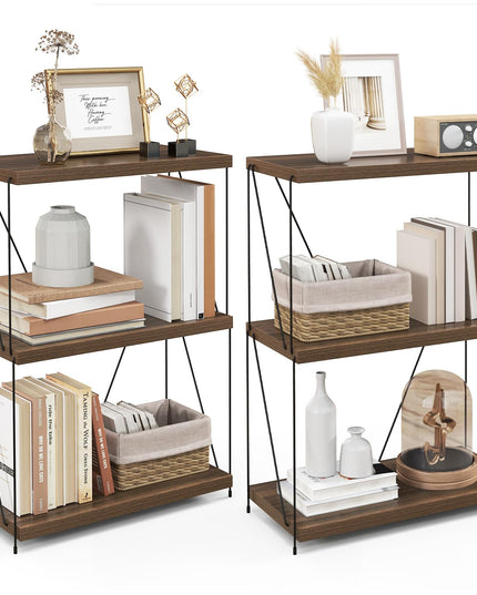 Giantex 3-Tier Open-Back Bookshelf, Freestanding Display Rack, Metal Frame Storage Shelf