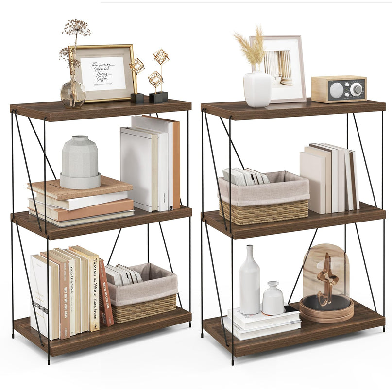 Giantex 3-Tier Open-Back Bookshelf, Freestanding Display Rack, Metal Frame Storage Shelf