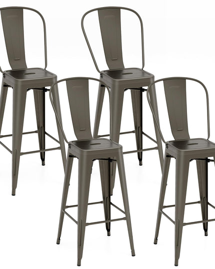 Giantex Metal Bar Stools Set of 4, 30" High Back Bar Height Chairs w/Footrest & Removable Backrest