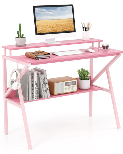 Giantex Compact Computer Desk for Small Spaces with Monitor Stand