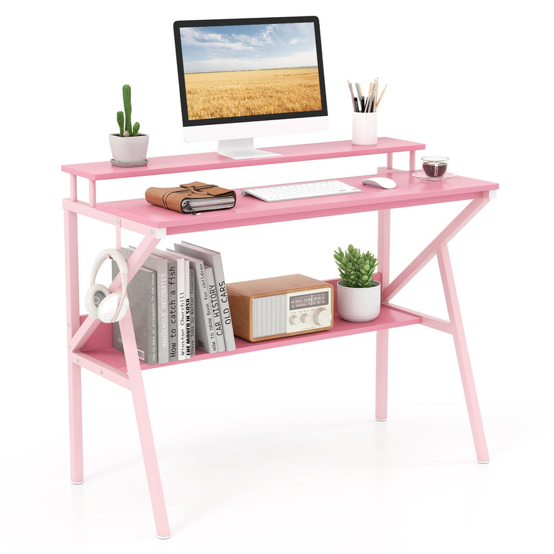 Giantex Compact Computer Desk for Small Spaces with Monitor Stand