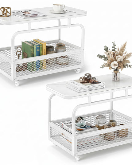 Giantex Rolling Side Table with Mesh Storage Basket