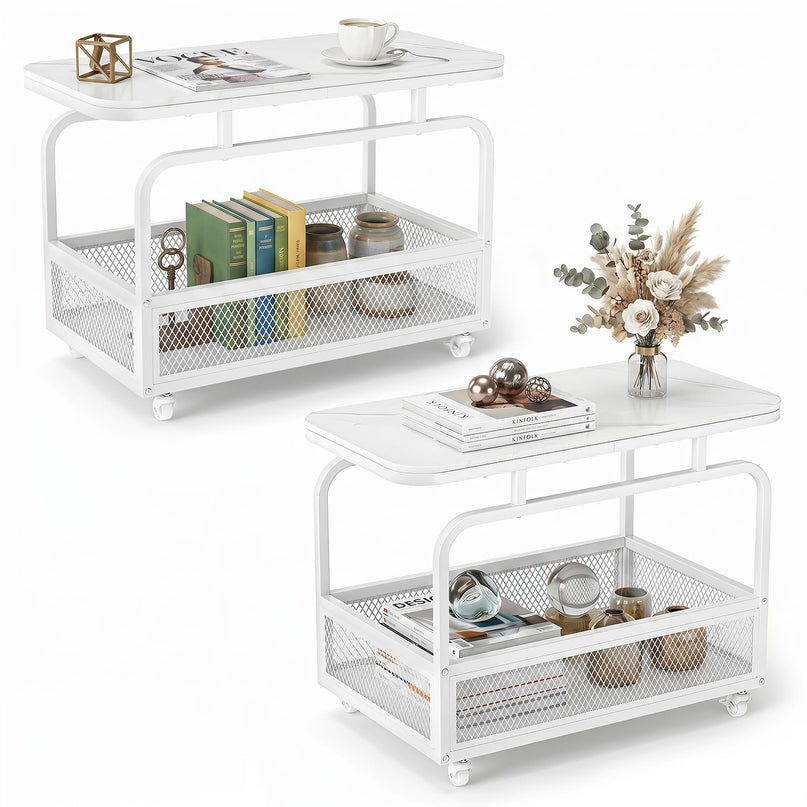 Giantex Rolling Side Table with Mesh Storage Basket