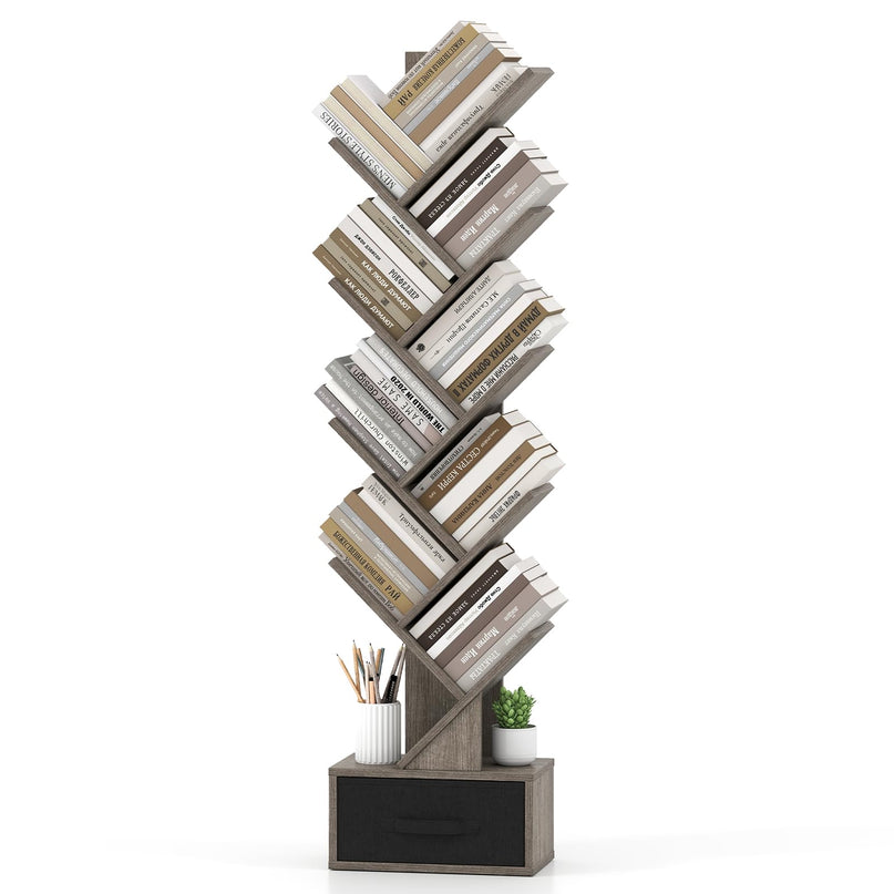 GIANTEX 9-Tier Tree Bookshelf with Drawer for Home Office