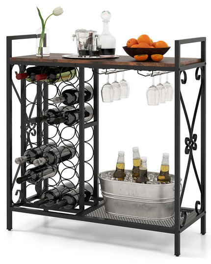 Giantex 21-Bottle Wine Rack Freestanding Floor, Wine Bar Table with 6-Glass Wine Glass Holder