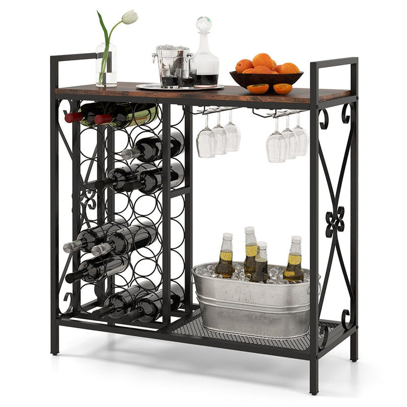 Giantex 21-Bottle Wine Rack Freestanding Floor, Wine Bar Table with 6-Glass Wine Glass Holder