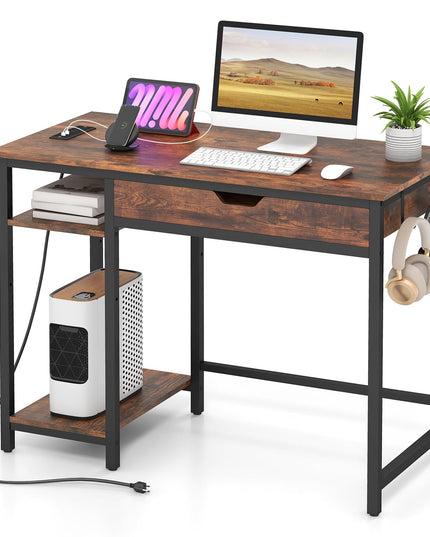 Giantex Computer Desk with Drawers and Power Outlets